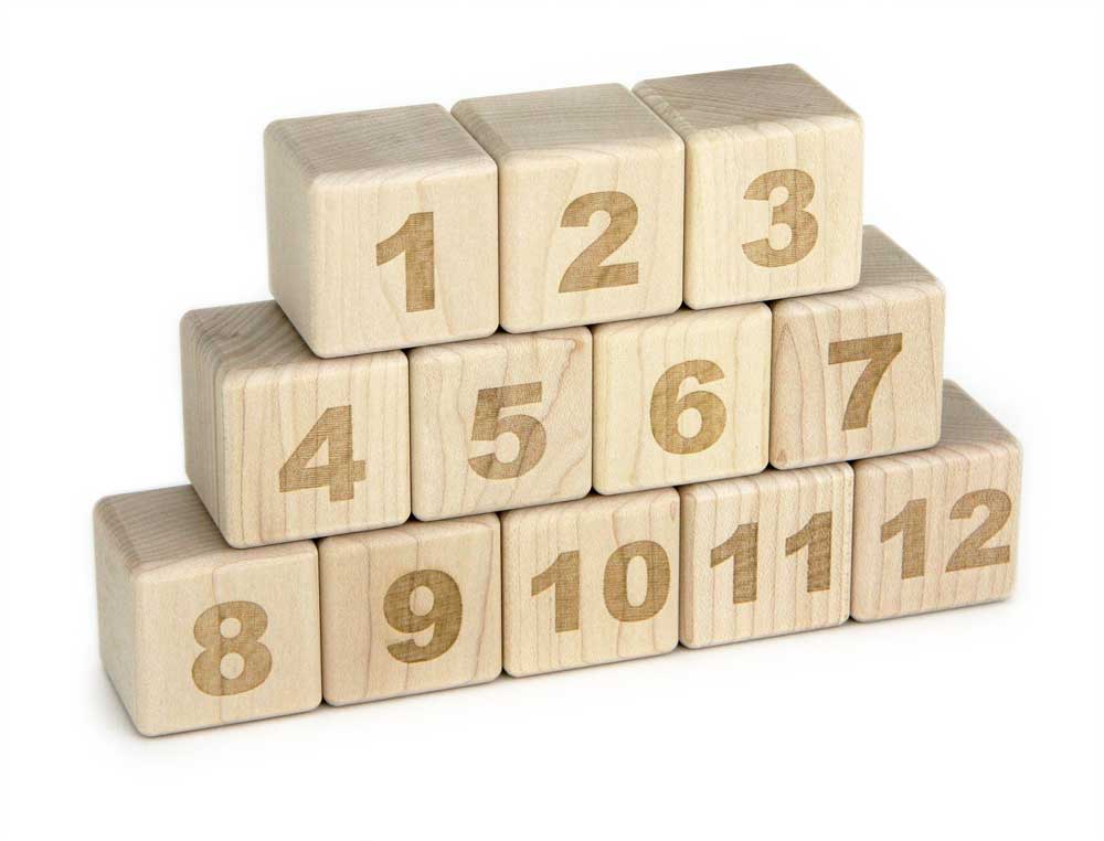 12 pc. 1-12 Engraved Maple Number Blocks