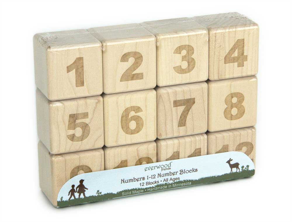 12 pc. 1-12 Engraved Maple Number Blocks